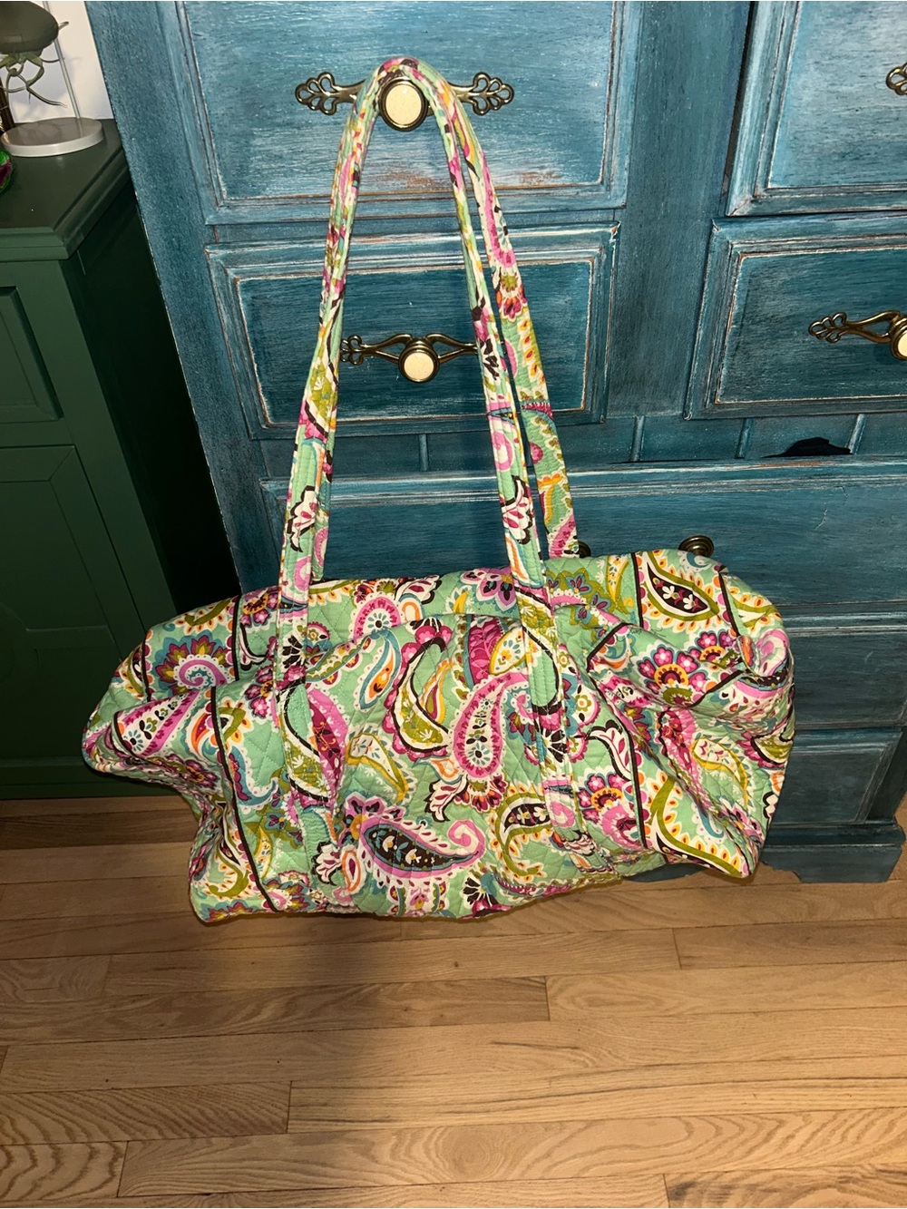 Vera Bradley Quilted Duffle Bag in Mint & Pink